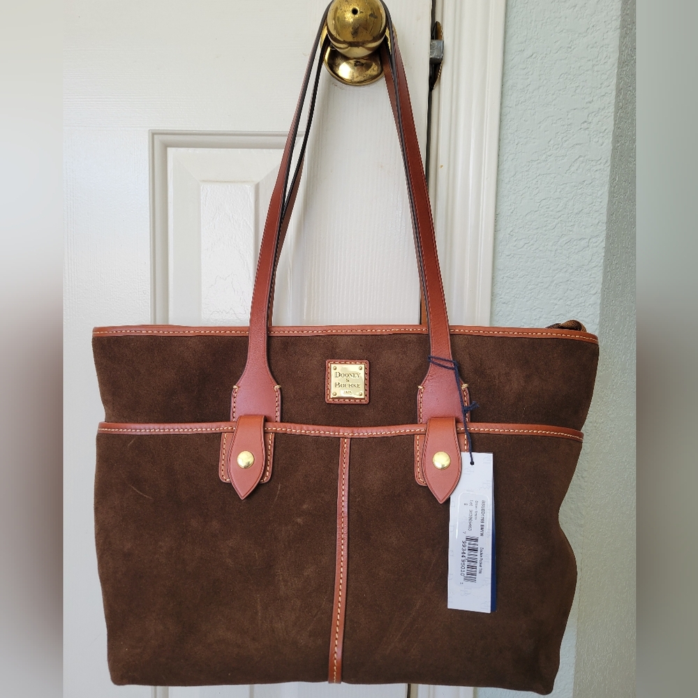 Dooney & Bourke Brown Suede Tote with Gold Hardware